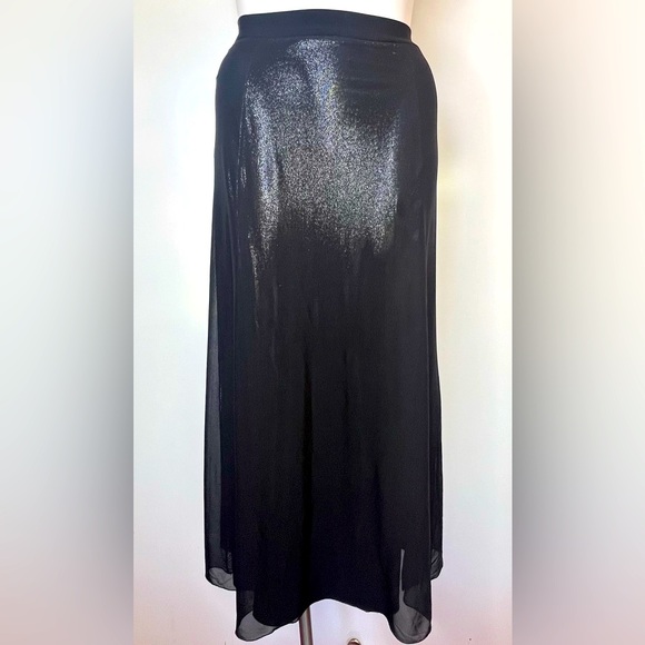 Valentina Vintage BlackSheer Silk with MetallicSilver Slits FullLength MaxiSkirt - Picture 1 of 16